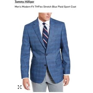 Tommy Hilfiger Men's Modern Fit Blue Plaid Sport Coat 36S